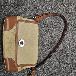 Coach Signature Canvas and Leather Shoulder Bag in Yellow